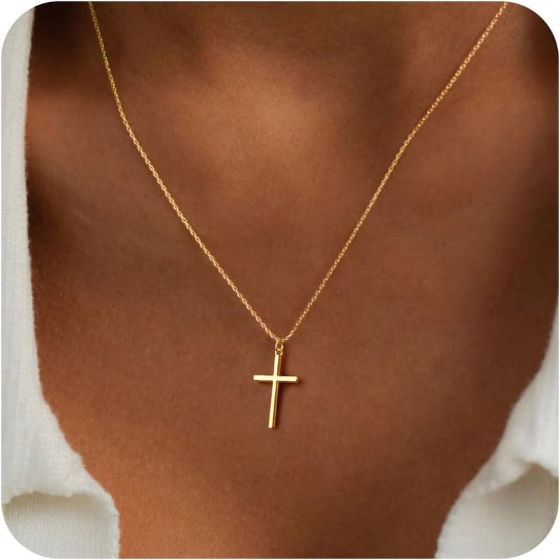 Poxtex Cross Necklace for Women Girls, Dainty 14K Gold Silver Plated Cross Choker Pendant Jewelry Non Tarnish Waterproof Trendy Cute Simple Small Necklace Easter Christian Baptism Religious Faith Jewelry Gifts - Image 1